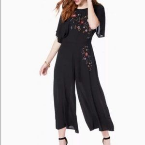 Flutter Sleeve Jumpsuit w/ Floral Embroidery (L)